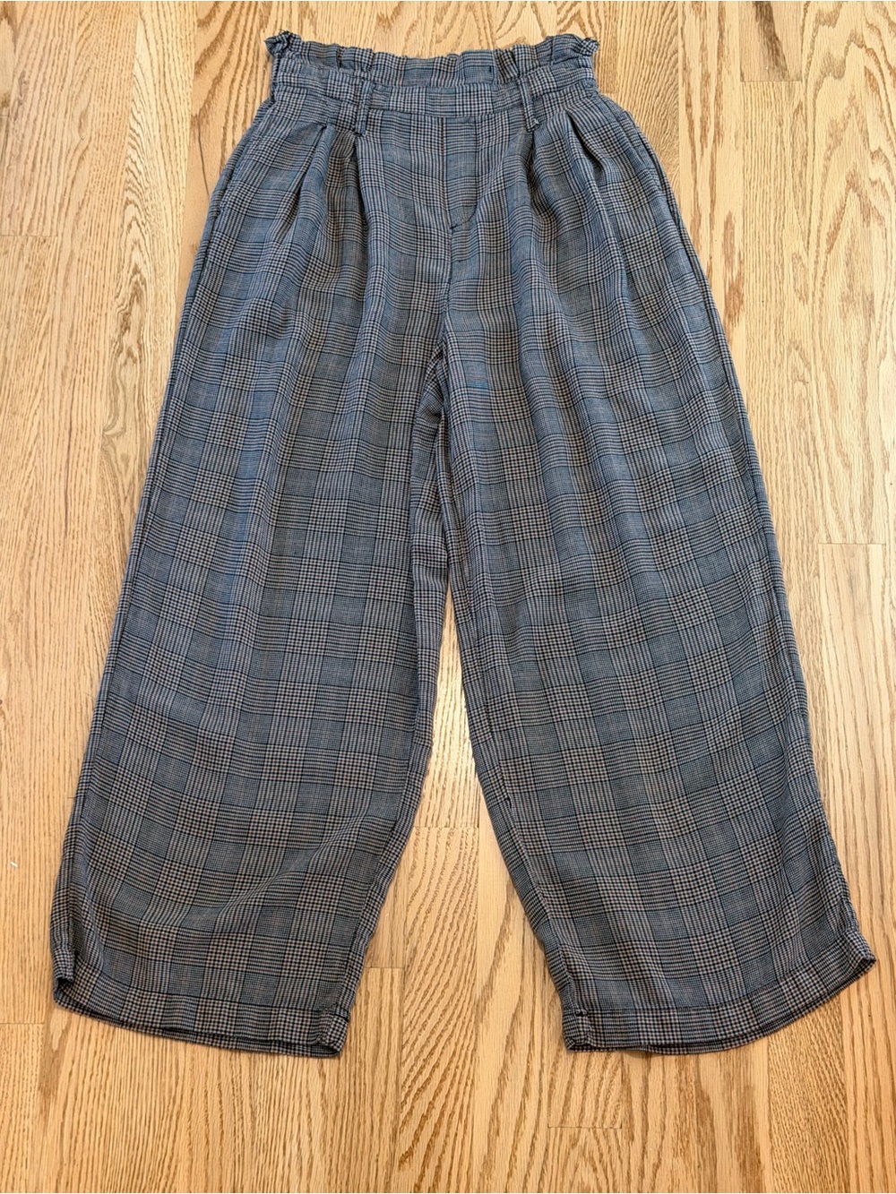 High-Waist Plaid Wide Leg Trousers - Brown/Black Check
